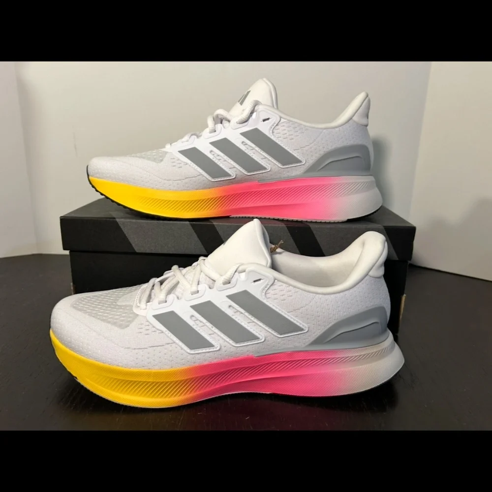 Adidas UltraRun 5 Running Shoes Sneakers White/Grey/Pink/Yellow Mens 11/Woman 12